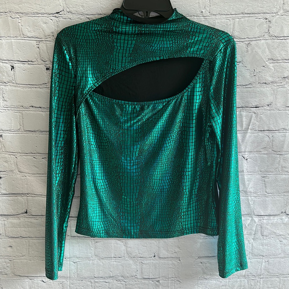 Shein Green Metallic Scales Shirt